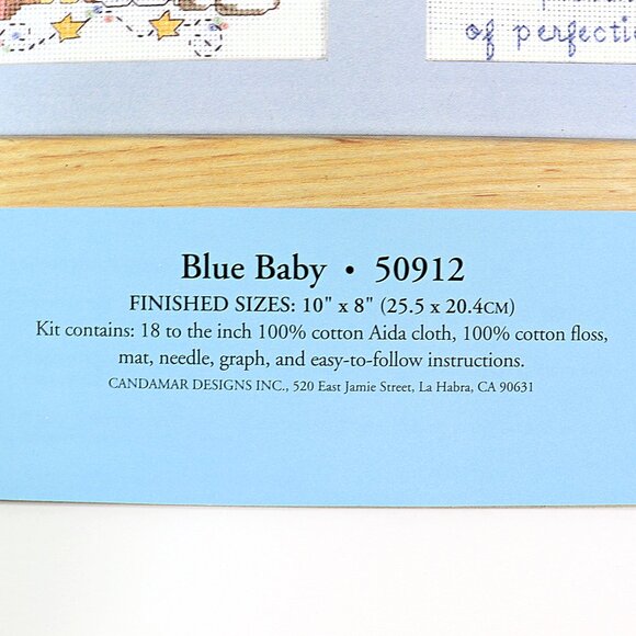 Candamar Designs Baby Birth Announcement Counted Cross Stitch Kit Blue with Mat - Picture 4 of 5